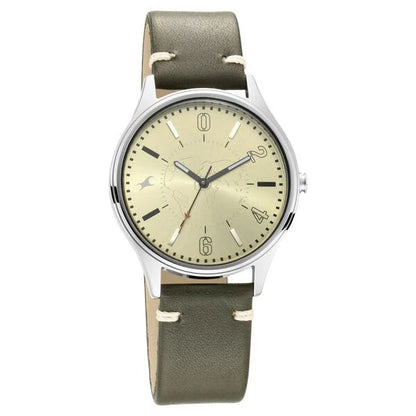 Fastrack Tripster Quartz Analog Green Dial Leather Strap Watch for Guys