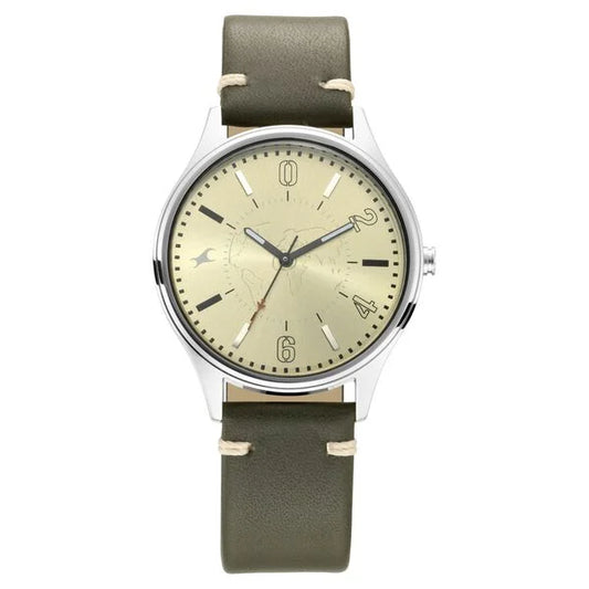 Fastrack Tripster Quartz Analog Green Dial Leather Strap Watch for Guys