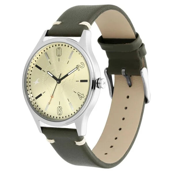 Fastrack Tripster Quartz Analog Green Dial Leather Strap Watch for Guys