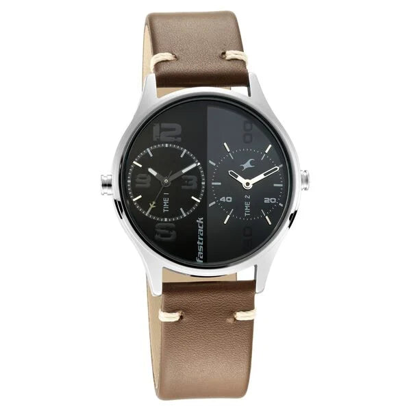 Fastrack Tripster Quartz Analog Bicolour Dial Leather Strap Watch for Guys