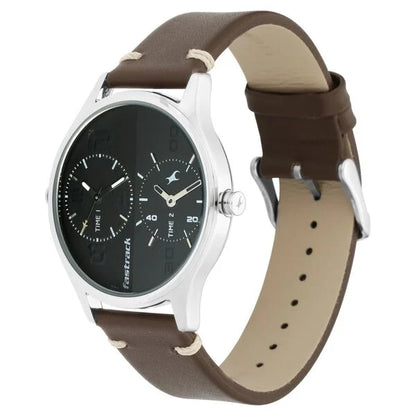 Fastrack Tripster Quartz Analog Bicolour Dial Leather Strap Watch for Guys