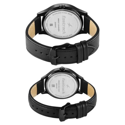 Fastrack Mixmatched Quartz Multifunction Green Dial Black Leather Strap Watch For Couple