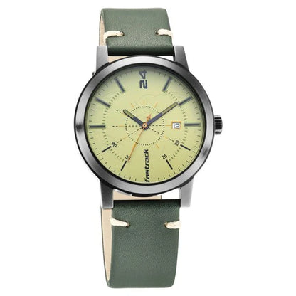 Fastrack Tripster Quartz Analog Green Dial Leather Strap Watch for Guys