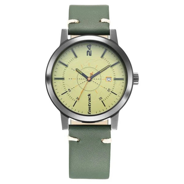 Fastrack Tripster Quartz Analog Green Dial Leather Strap Watch for Guys