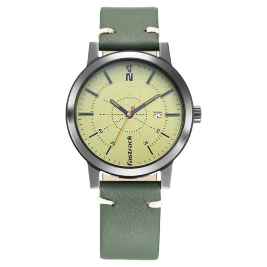 Fastrack Tripster Quartz Analog Green Dial Leather Strap Watch for Guys