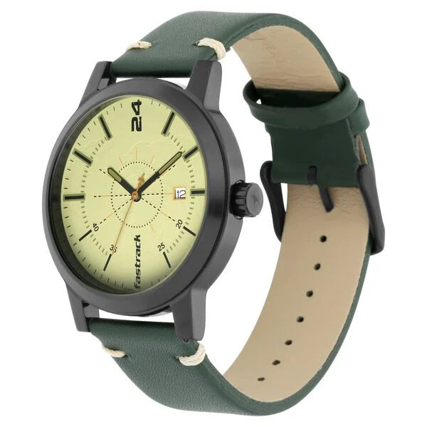 Fastrack Tripster Quartz Analog Green Dial Leather Strap Watch for Guys