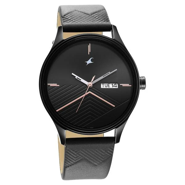 Fastrack Style Up Black Dial Leather Strap Watch for Guys