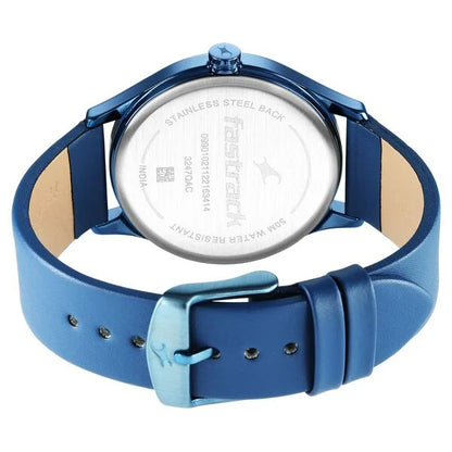 Fastrack Style Up Quartz Analog with Day and Date Blue Dial Leather Strap Watch for Guys