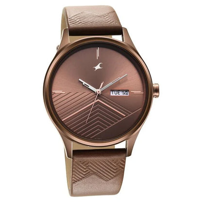 Fastrack Style Up Brown Dial Leather Strap Watch for Guys