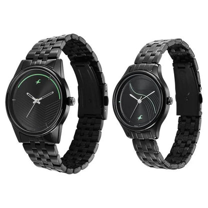 Fastrack Mixmatched Quartz Analog Black Dial Black Stainless Steel Strap Watch for Couple