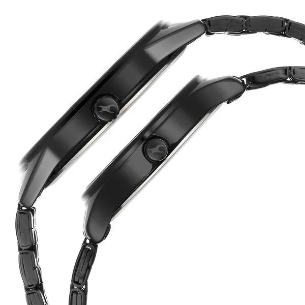 Fastrack Mixmatched Quartz Analog Black Dial Black Stainless Steel Strap Watch for Couple