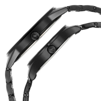 Fastrack Mixmatched Quartz Analog Black Dial Black Stainless Steel Strap Watch for Couple