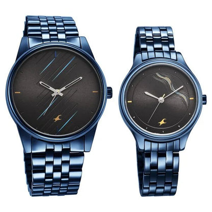 Fastrack Mixmatched Quartz Analog Black Dial Blue Stainless Steel Strap Watch for Couple