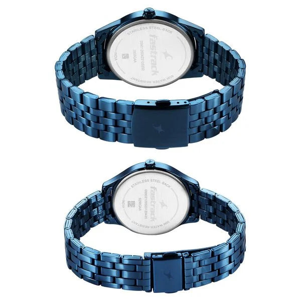 Fastrack Mixmatched Quartz Analog Black Dial Blue Stainless Steel Strap Watch for Couple