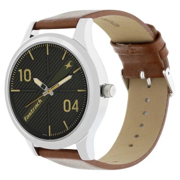 Fastrack Quartz Analog Black Dial Leather Strap Watch for Guys