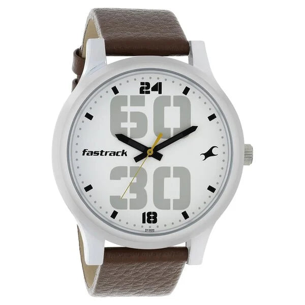 Fastrack Bold Quartz Analog White Dial Leather Strap Watch for Guys