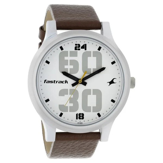 Fastrack Bold Quartz Analog White Dial Leather Strap Watch for Guys