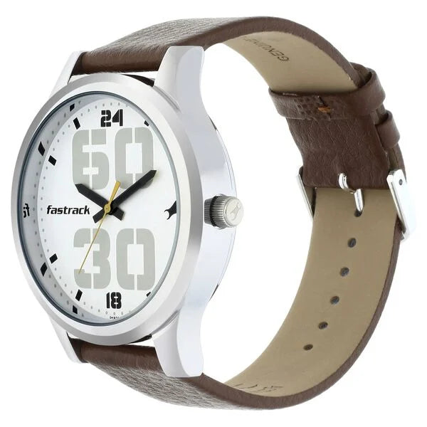 Fastrack Bold Quartz Analog White Dial Leather Strap Watch for Guys
