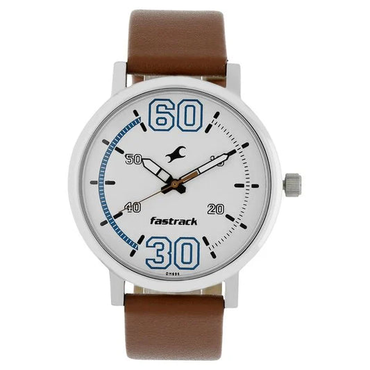 Fastrack Fundamentals Quartz Analog White Dial Leather Strap Watch for Guys