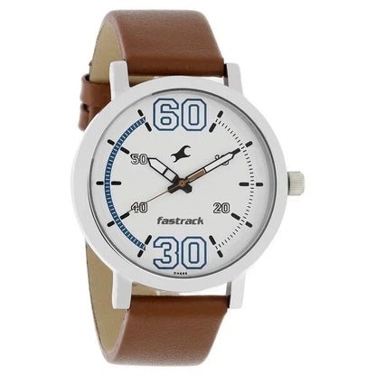 Fastrack Fundamentals Quartz Analog White Dial Leather Strap Watch for Guys