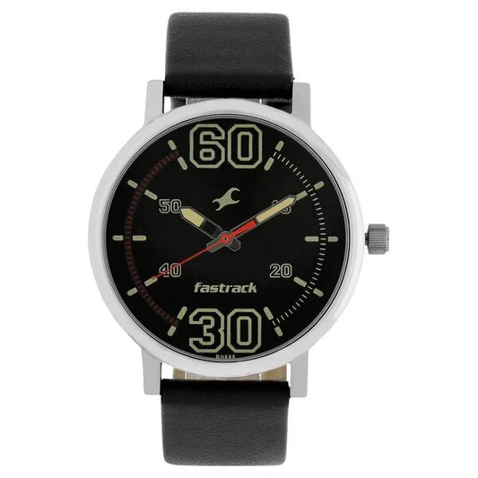 Fastrack Fundamentals Quartz Analog Black Dial Leather Strap Watch for Guys
