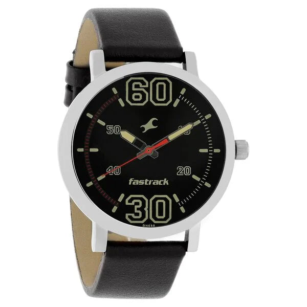 Fastrack Fundamentals Quartz Analog Black Dial Leather Strap Watch for Guys