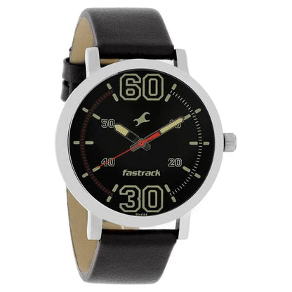 Fastrack Fundamentals Quartz Analog Black Dial Leather Strap Watch for Guys