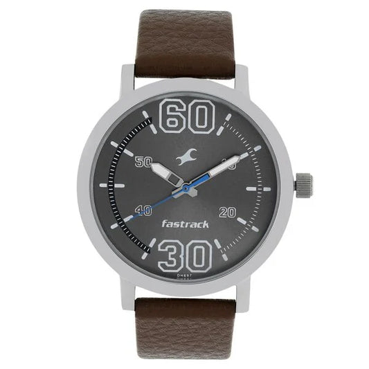 Fastrack Fundamentals Quartz Analog Grey Dial Leather Strap Watch for Guys