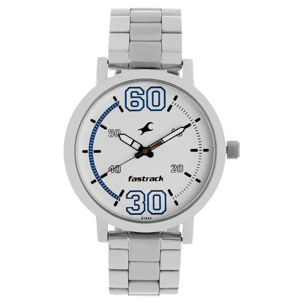 Fastrack Fundamentals Quartz Analog White Dial Stainless Steel Strap Watch for Guys