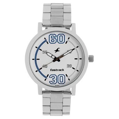 Fastrack Fundamentals Quartz Analog White Dial Stainless Steel Strap Watch for Guys
