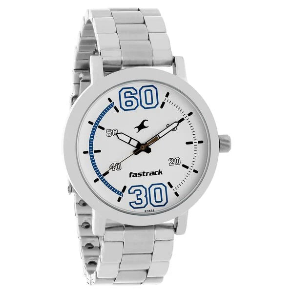 Fastrack Fundamentals Quartz Analog White Dial Stainless Steel Strap Watch for Guys