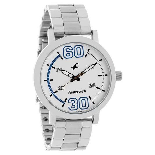 Fastrack Fundamentals Quartz Analog White Dial Stainless Steel Strap Watch for Guys