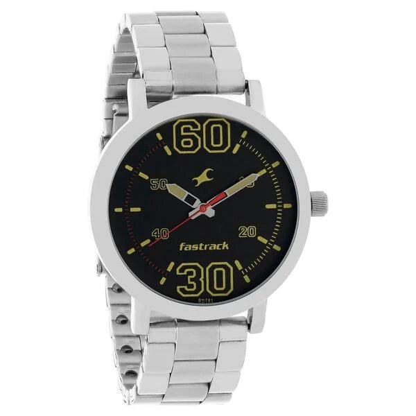 Fastrack Fundamentals Quartz Analog Black Dial Stainless Steel Strap Watch for Guys