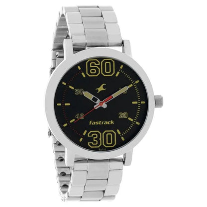 Fastrack Fundamentals Quartz Analog Black Dial Stainless Steel Strap Watch for Guys