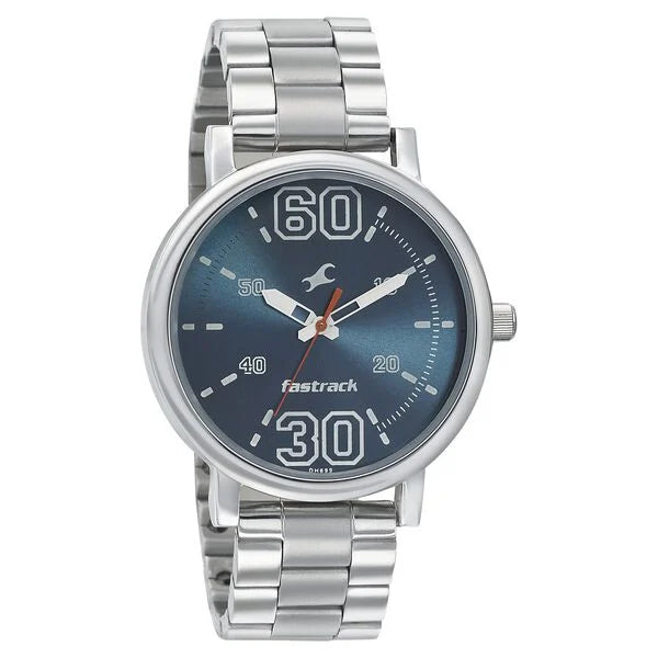 Fastrack Fundamentals Quartz Analog Blue Dial Stainless Steel Strap Watch for Guys