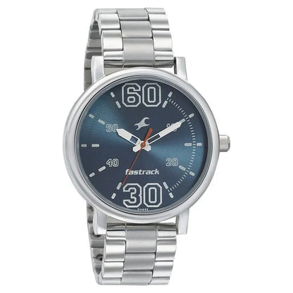 Fastrack Fundamentals Quartz Analog Blue Dial Stainless Steel Strap Watch for Guys