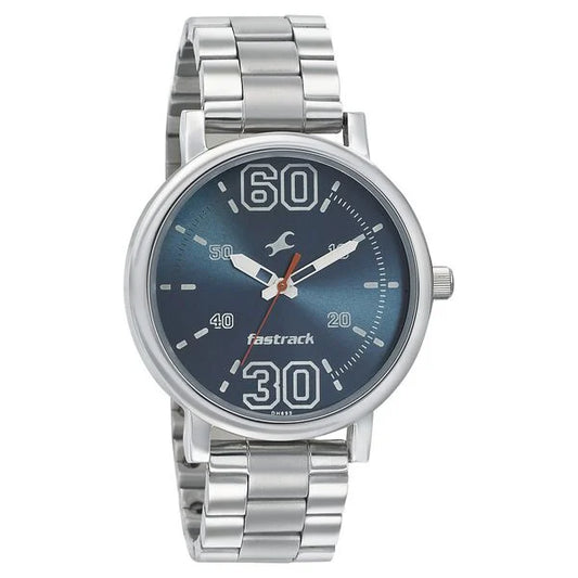 Fastrack Fundamentals Quartz Analog Blue Dial Stainless Steel Strap Watch for Guys