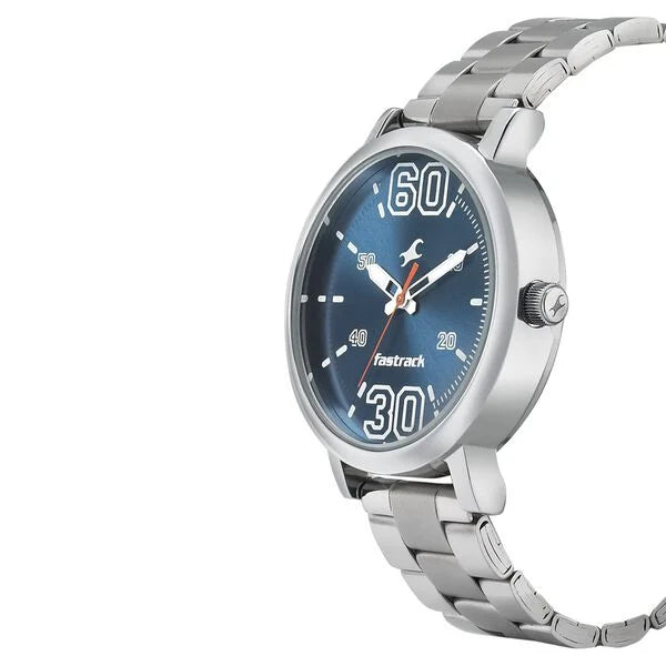 Fastrack Fundamentals Quartz Analog Blue Dial Stainless Steel Strap Watch for Guys