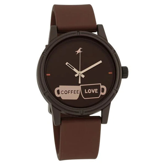 Fastrack Tees Quartz Analog Brown Dial Silicone Strap Watch for Guys