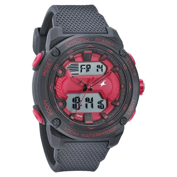 Fastrack Streetwear Red Dial with Black Colour Strap Watch for Guys