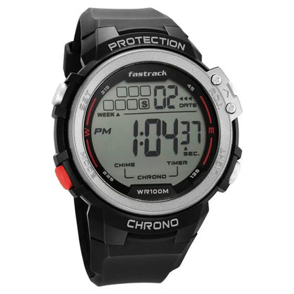 Fastrack Digital Dial Black Silicone Strap Watch For Guys