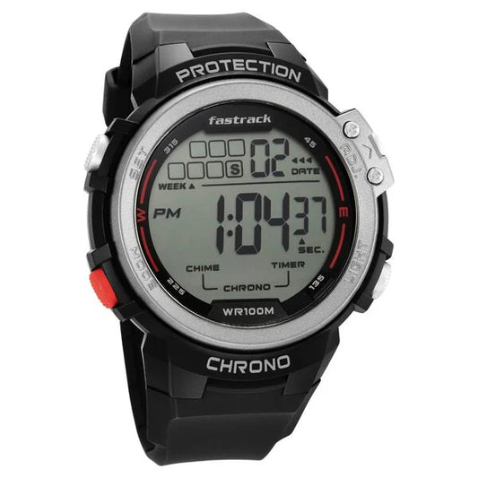 Fastrack Digital Dial Black Silicone Strap Watch For Guys