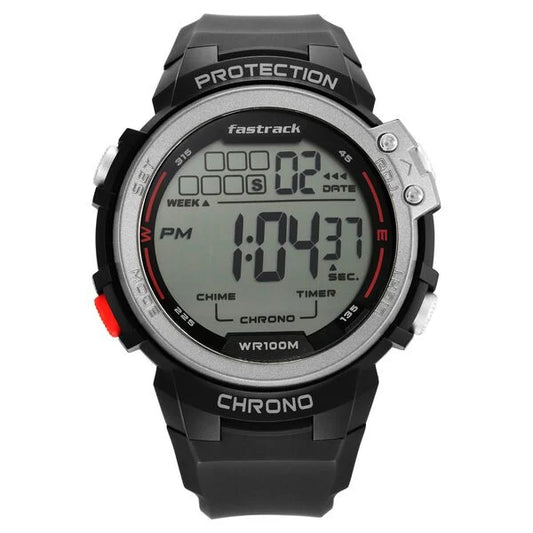 Fastrack Digital Dial Black Silicone Strap Watch For Guys