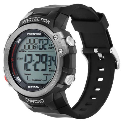 Fastrack Digital Dial Black Silicone Strap Watch For Guys