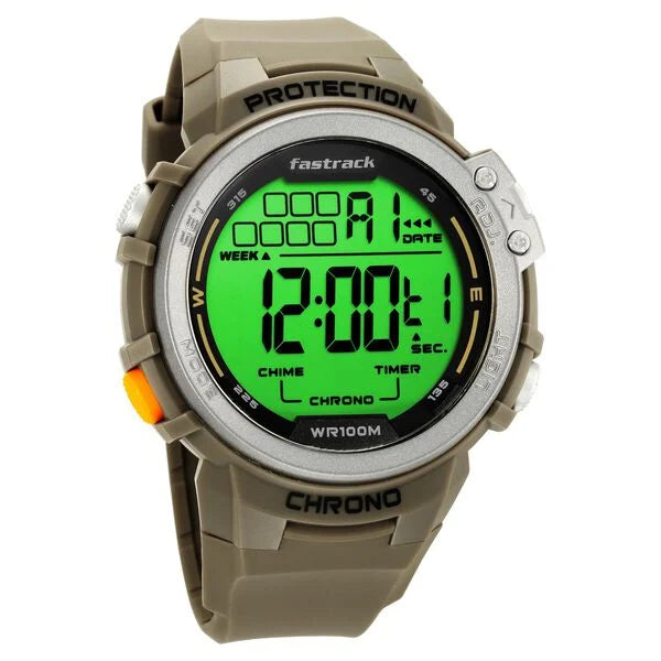 Fastrack Digital Dial Green Silicone Strap Watch For Guys