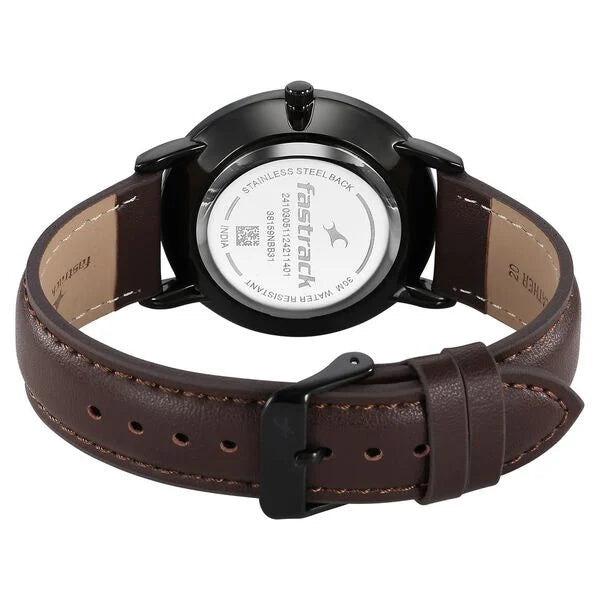 Fastrack Stunners X Quartz Analog Beige Dial Leather Strap Watch For Guys
