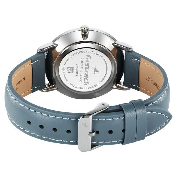 Fastrack Stunners X Quartz Analog Silver Dial Leather Strap Watch For Guys