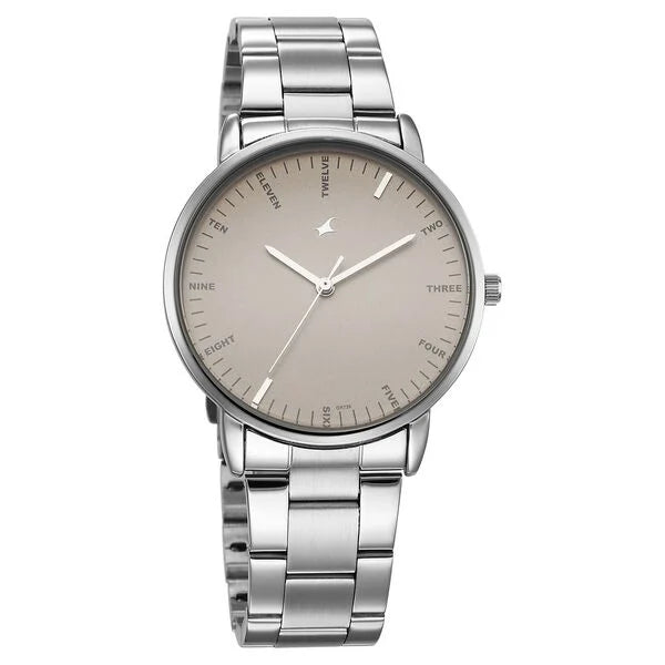 Fastrack Stunners X Quartz Analog Beige Dial Stainless Steel Strap Watch For Guys