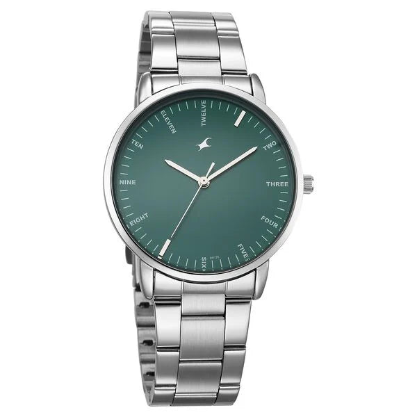 Fastrack Stunners X Quartz Analog Green Dial Stainless Steel Strap Watch For Guys