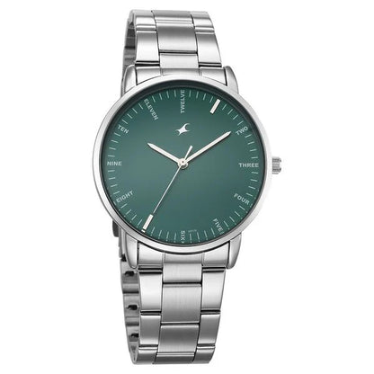 Fastrack Stunners X Quartz Analog Green Dial Stainless Steel Strap Watch For Guys